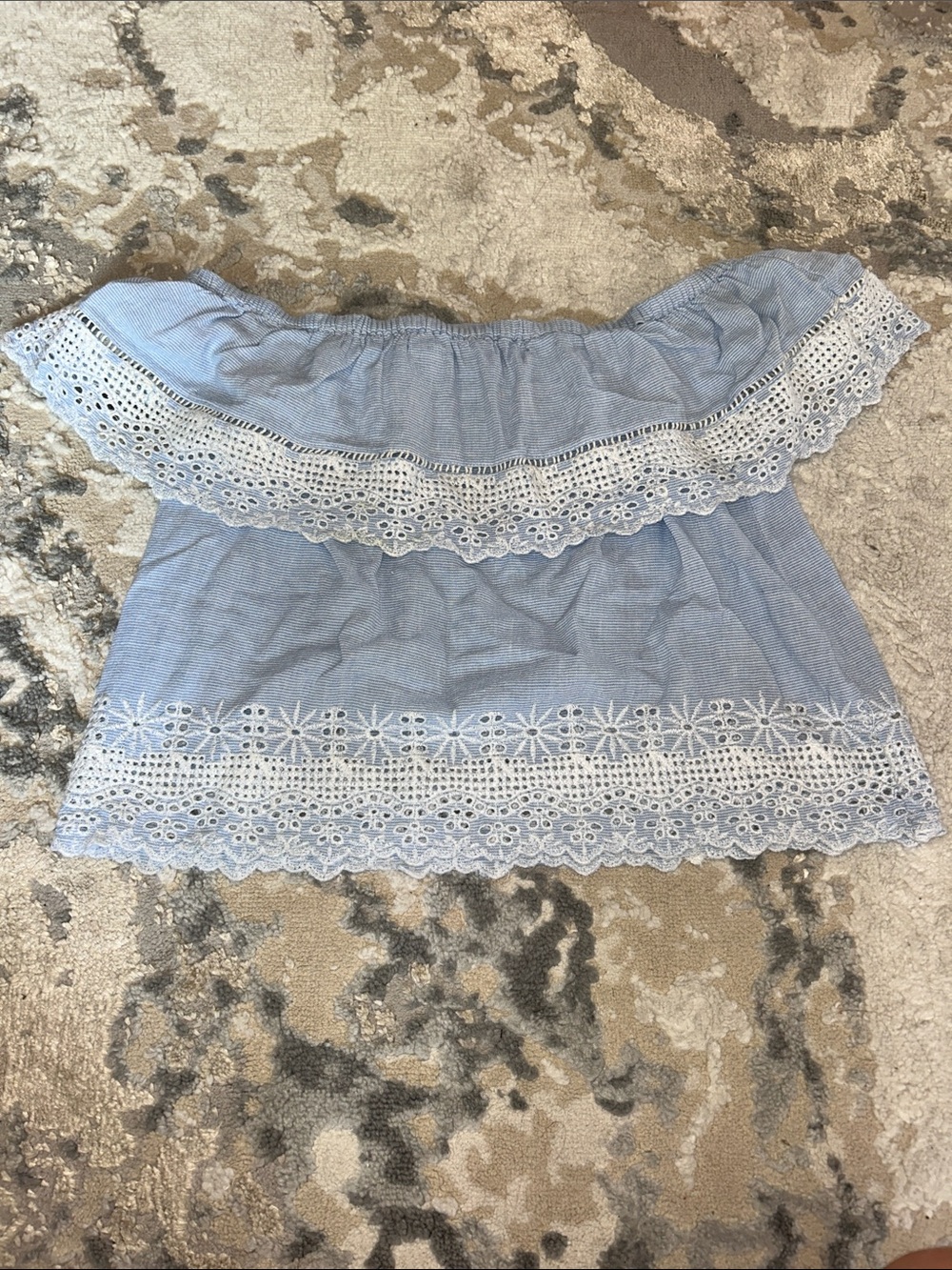 Zara Light Blue Off-Shoulder Eyelet Lace Crop Top